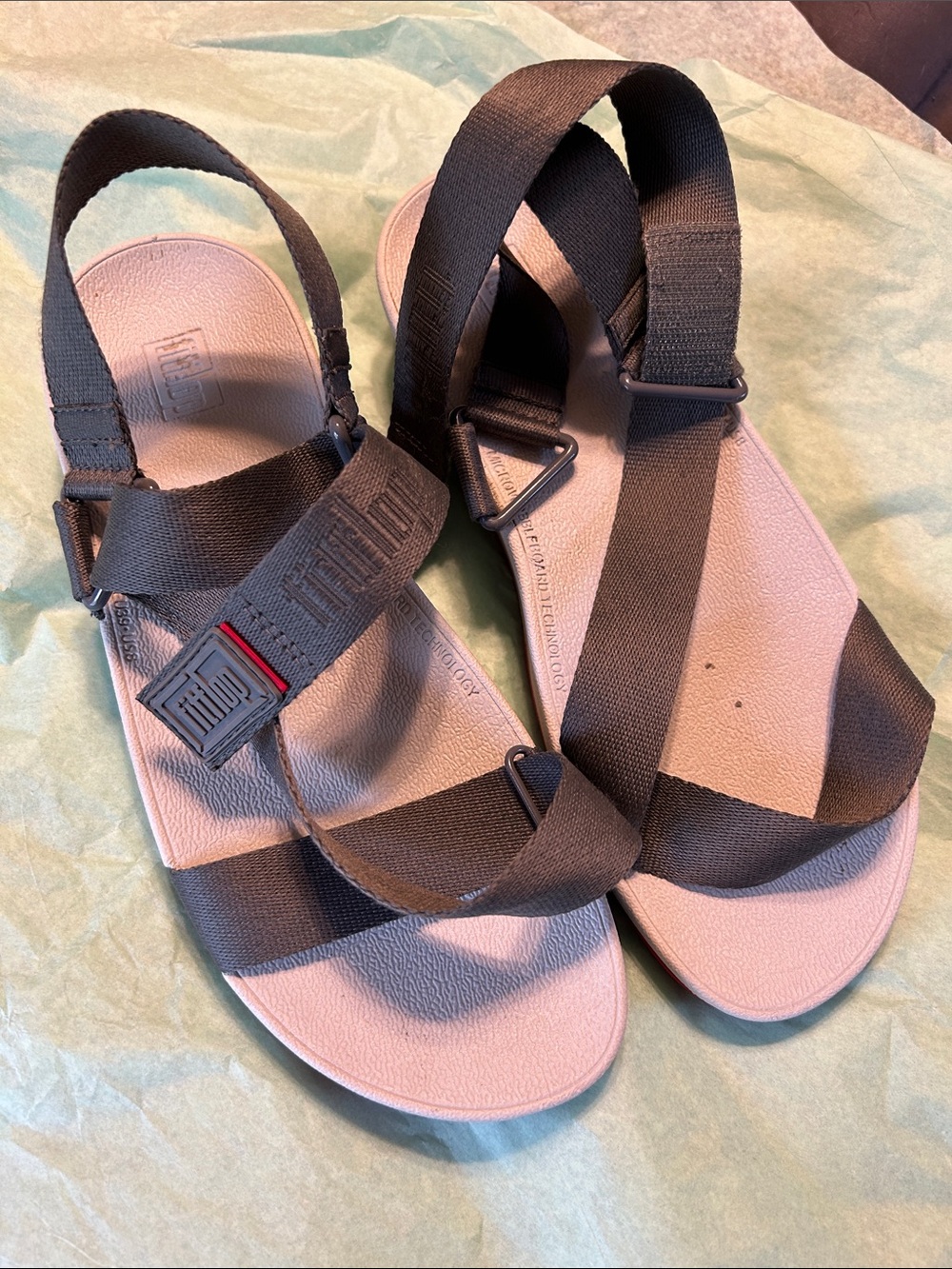 Fitflop Gey Strap Sandals with Red bottom